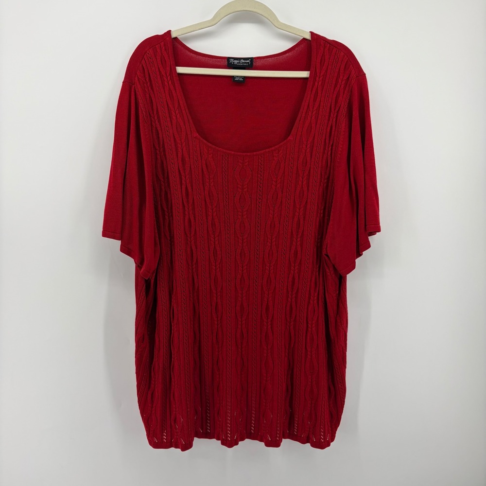 Maggie‎ Barnes Womens 4X Red Sweater Top Cable Knit Scoop Neck Short Sleeve